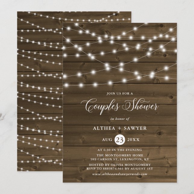 Country Rustic String Lights Couples Shower Invite (Front/Back)
