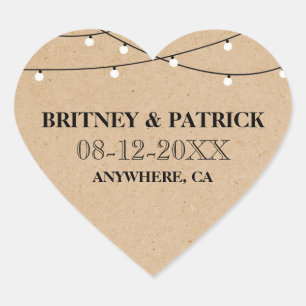 Country Rustic String Lights Wedding Favours Heart Sticker
