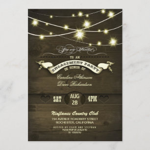 country rustic string lights wood engagement party invitation