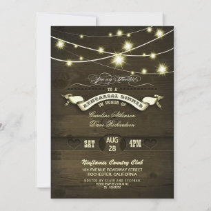 country rustic string lights wood rehearsal dinner invitation
