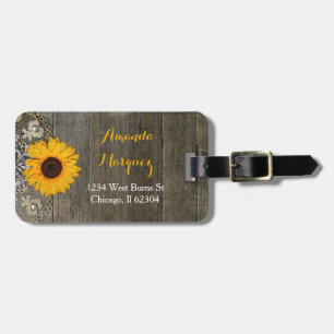 Country Rustic Sunflower and Lace Luggage Tag