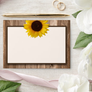 Country Rustic Sunflower & Brown Wood Wedding Envelope