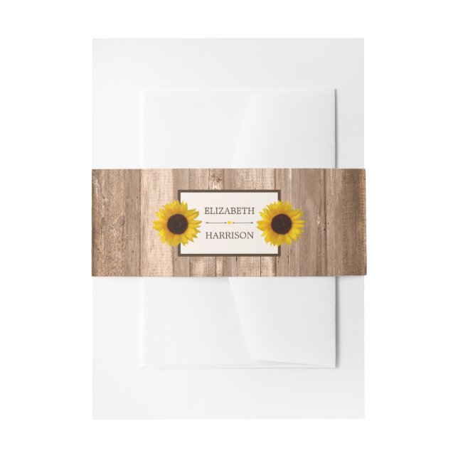 Country Rustic Sunflower & Brown Wood Wedding Invitation Belly Band (Front Example)