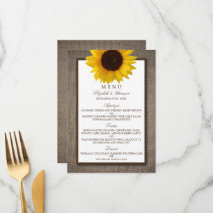 Country Rustic Sunflower & Burlap Menu Mariage