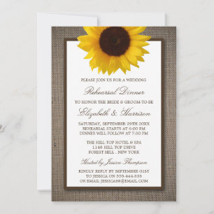 Country Rustic Sunflower Burlap Rehearsal Dinner Invitation