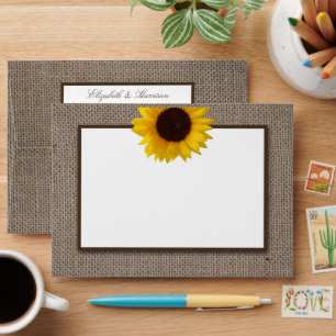 Country Rustic Sunflower & Burlap Wedding Envelope