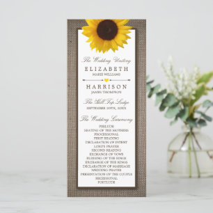 Country Rustic Sunflower & Burlap Wedding Program
