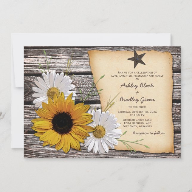 Country Rustic Sunflower Daisy Wedding Invitation (Front)