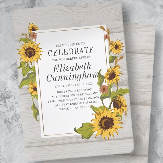 Country Rustic Sunflower Floral Woodsy Memorial Invitation (Creator Uploaded)