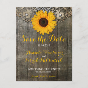 Country Rustic Sunflower Lace Save Date Postcard