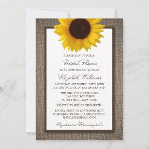 Country Rustic Sunflower On Burlap Bridal Shower Invitation