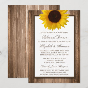 Country Rustic Sunflower Wood Rehearsal Dinner Invitation