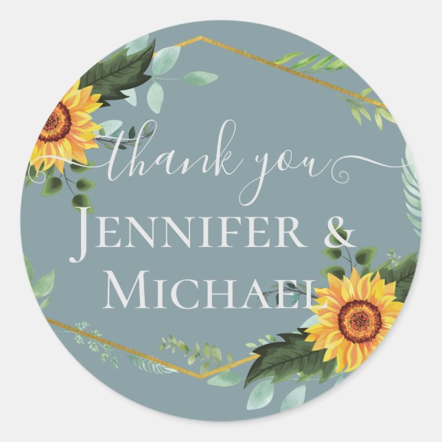 Country Rustic Sunflowers Greenery Wedding Budget Classic Round Sticker (Front)
