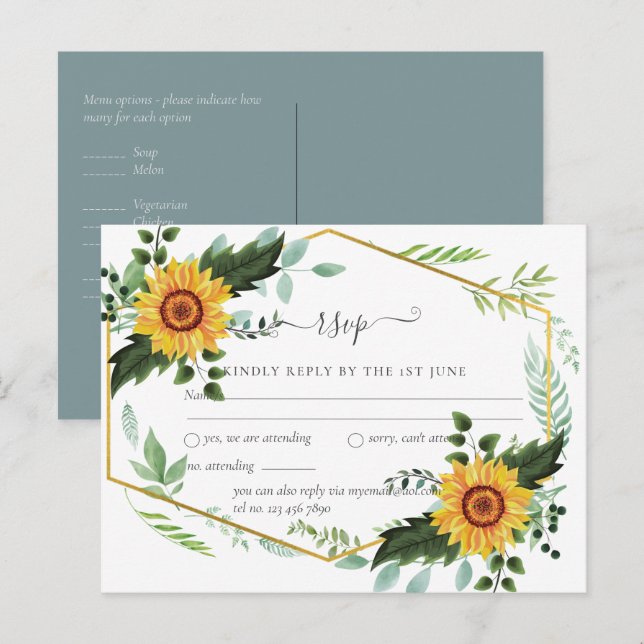 Country Rustic Sunflowers Greenery Wedding Budget Postcard (Front/Back)