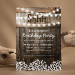 Country Rustic Surprise Birthday Party Invitation<br><div class="desc">Surprise your birthday guests with a heartfelt tribute to tradition and simplicity. Our rustic surprise birthday party invitations feature a backdrop of an old country barn and oak barrel, lit beautifully by a string of twinkling lights. The subtle touch of baby's breath adds a delicate charm that completes the rustic...</div>