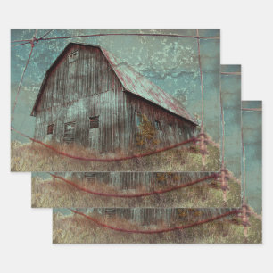 Country Rustic Teal Barn Vintage Texture Decoupage Wrapping Paper Sheet