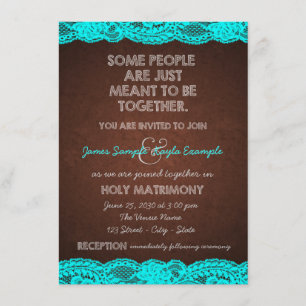 Country Rustic Teal Blue and Brown Wedding Invitation