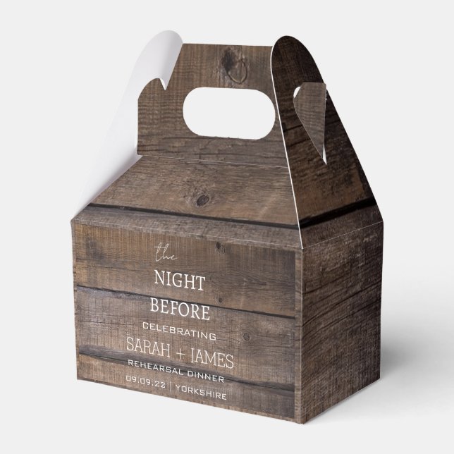 Country Rustic The Night Before Rehearsal Dinner  Favor Box (Front Side)