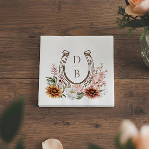 Country Rustic Western Horseshoe Floral Monogram Napkin