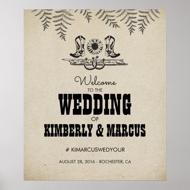 Country Rustic Western Wedding Welcome Sign Poster (Front)