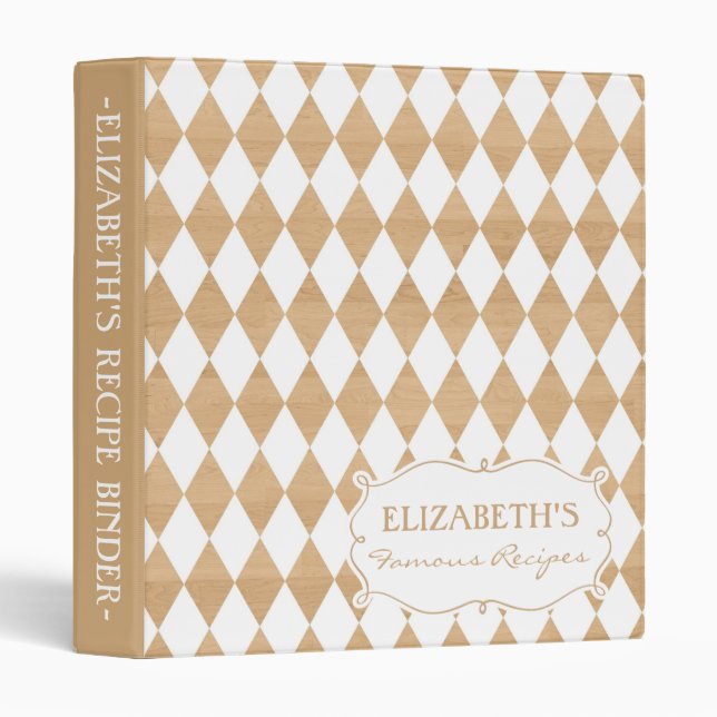 Country Rustic White Harlequin Pattern Binder (Front/Spine)