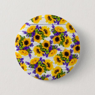 Country Rustic White Wood Purple Yellow Sunflower 2 Inch Round Button