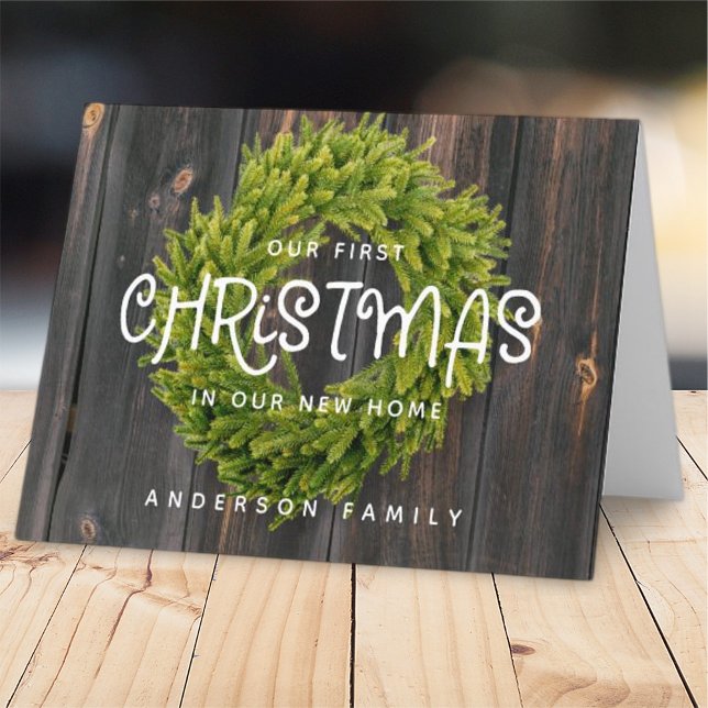 Country Rustic Wood First Christmas New Home Holiday Card (Creator Uploaded)