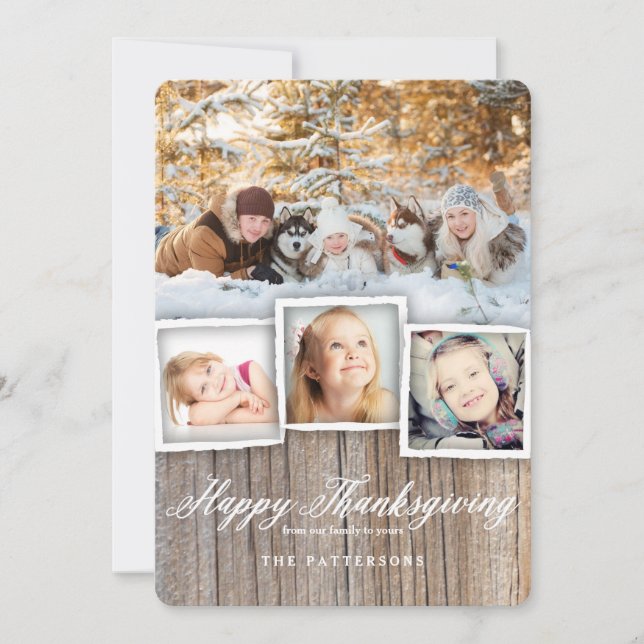 Country Rustic Wood Happy Thanksgiving Photo Card (Front)