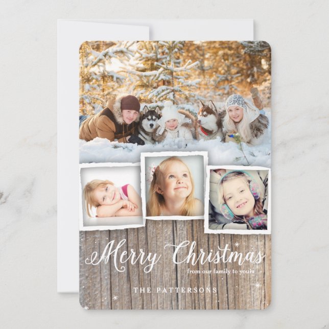 Country Rustic Wood Joyeux Carte photo de Noël (Devant)