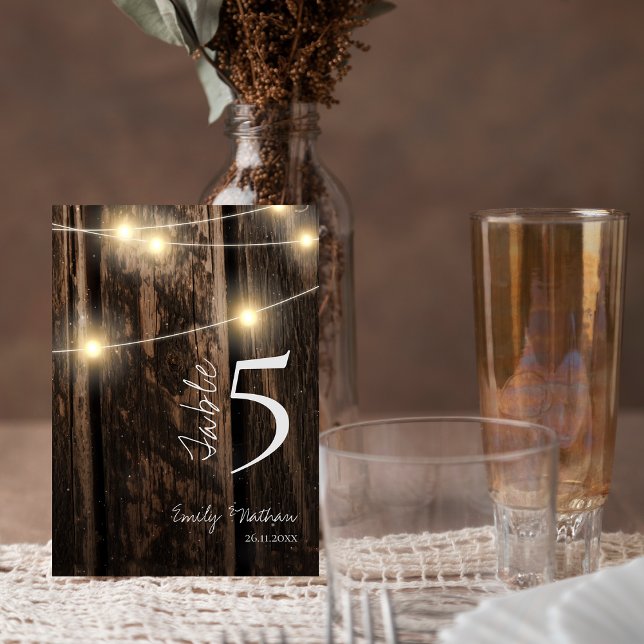 Country Rustic Wood Lights MARIAGE Numéro de table (Country Rustic Wood Lights WEDDING Table Number)