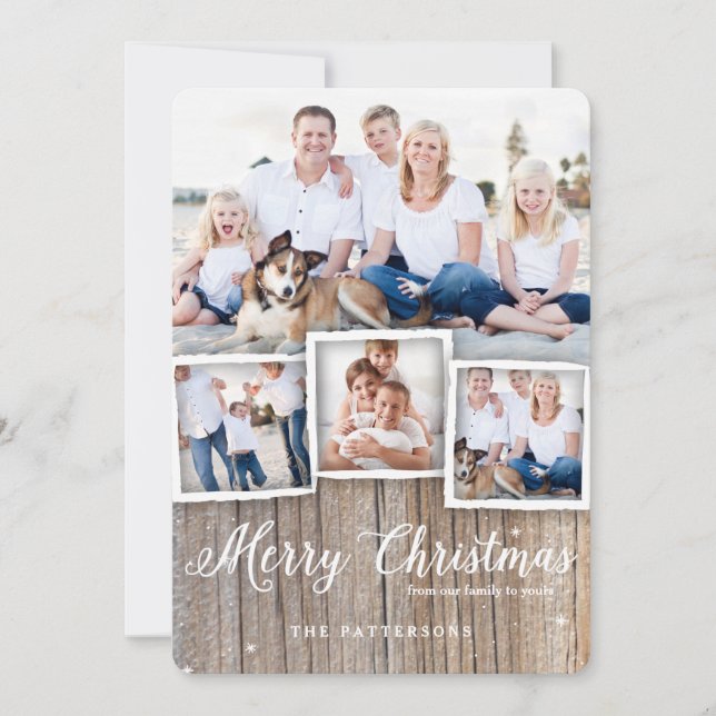 Country Rustic Wood Merry Christmas Photo Card (Front)