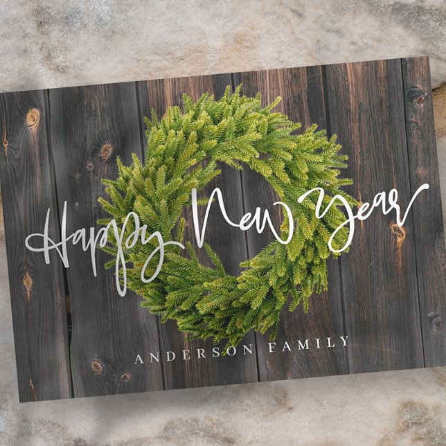 Country Rustic Wood Merry Happy New Year Holiday Card (Creator Uploaded)