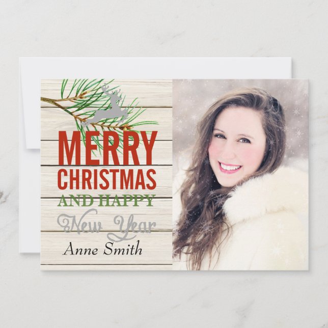 Country Rustic Wood Photo Christmas Card (Front)