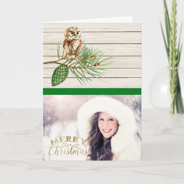 Country Rustic Wood Photo Christmas Card (Front)