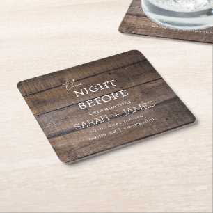 Country Rustic Wood Rehearsal Dinner Wedding   Square Paper Coaster