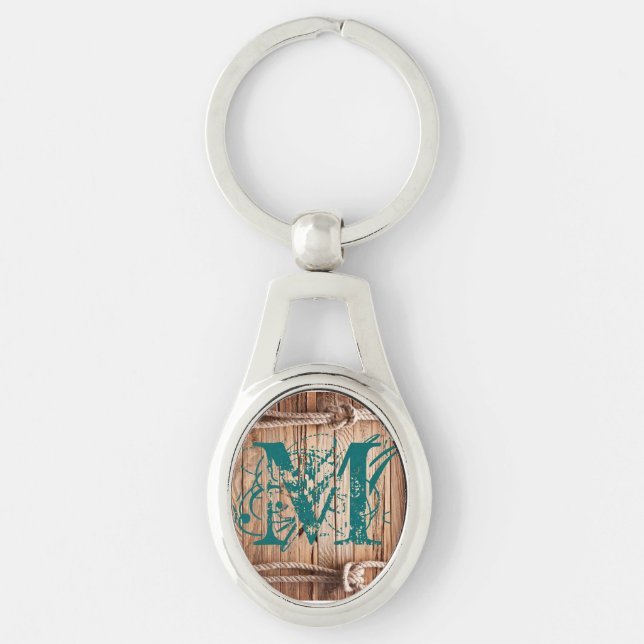 Country Rustic Wood Rope Nautical Knot Key Chain (Front)