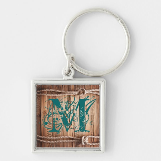 Country Rustic Wood Rope Nautical Knot Key Chain (Front)