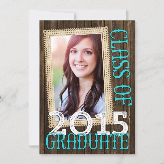 Country Rustic Wood Teal Photo 2015 Graduation Invitation (Front)