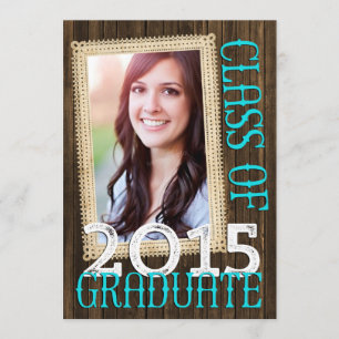 Country Rustic Wood Teal Photo 2015 Graduation Invitation