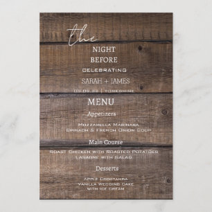 Country Rustic Wood The Night Before Wedding Menu