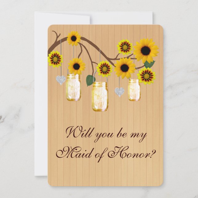 Country Rustic Yellow Mason Jar Maid Of Honour Car Invitation (Front)