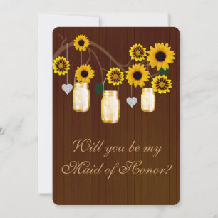 Country Rustic Yellow Mason Jar Maid Of Honour Car Invitation