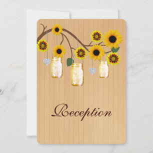 Country Rustic Yellow Mason Jars Reception Card