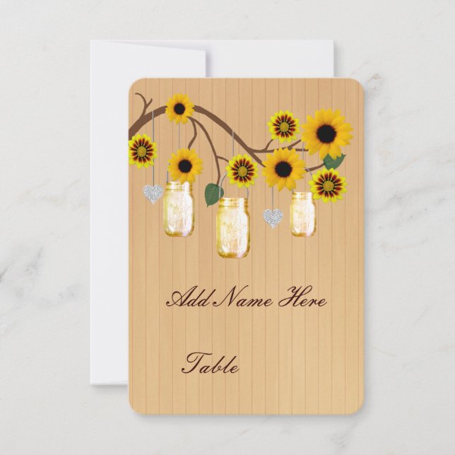 Country Rustic Yellow Mason Jars Table Place Card (Front)