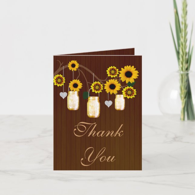Country Rustic Yellow Mason Jars Thank You Card (Front)