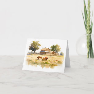 Country Scene with Cows and Water Blank Greeting  Card