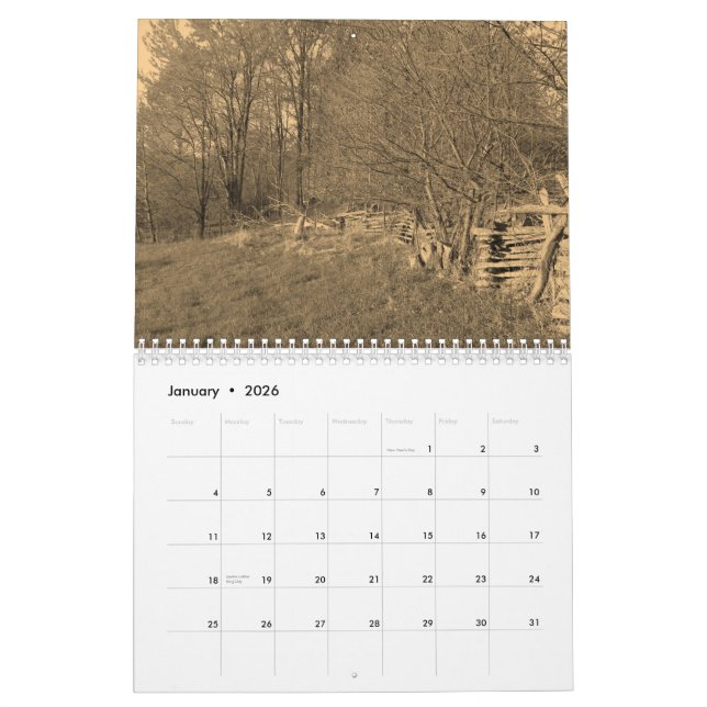 Country Sepia Calendar (Jan 2026)
