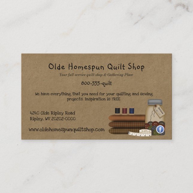 Country Sewing Quilting Rustic Business Card (Front)