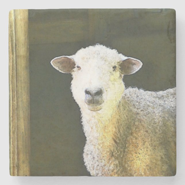 Country Sheep Stone Coaster (Front)