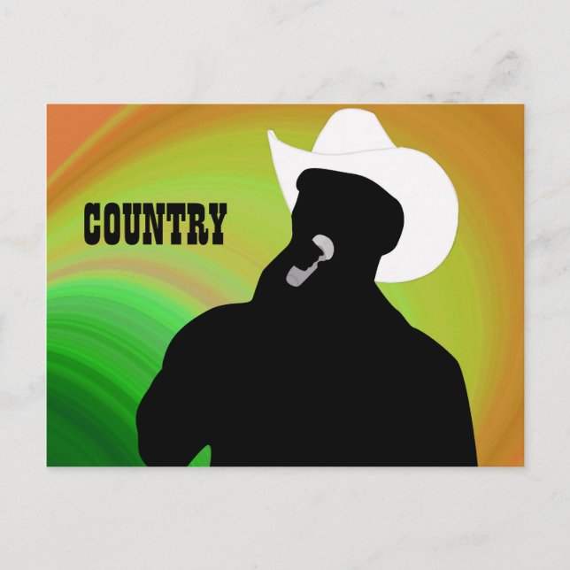 Country singer's silhouette, green yellow back postcard (Front)